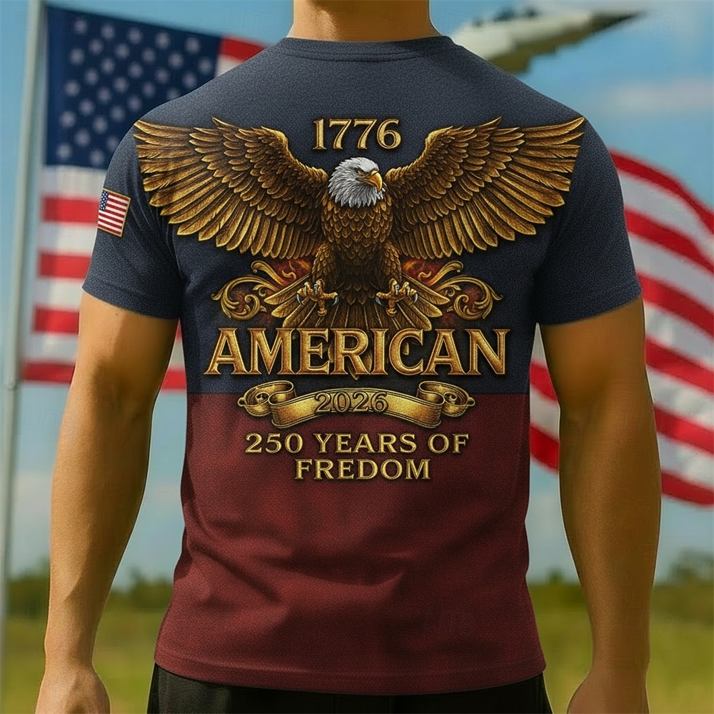 Patriotisch T-Shirt Grafisches T-Stück Adler Amerikanische Flagge Freiheitsglocke Retro Vintage Patriotisch T-Shirt Ärmel 1776–2026 für Herren Erwachsene 3D-Druck  für Unabhängigkeitstag / 4. Juli 4 2026 - $20.99 –P2