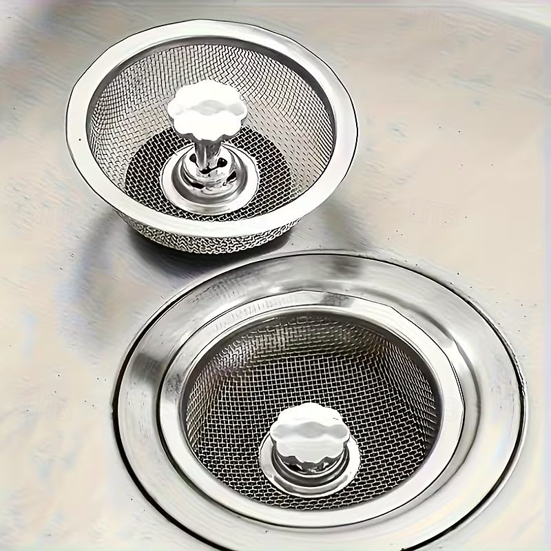 Комплект из 2 сетчатых фильтров для раковины из нержавеющей стали, противозасоряющий сливной фильтр с центральной ручкой, легко чистится, подходит для кухонных, ванных, туалетных и раковинных стоков. 2026 - $10.99 –P3