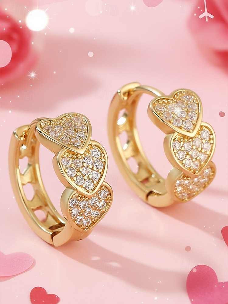 Dámské křišťálové náušnice ve tvaru srdce, pozlacená slitina, více barev, ideální na Valentýna, svatby i každodenní nošení 2026 - $11.99 –P4