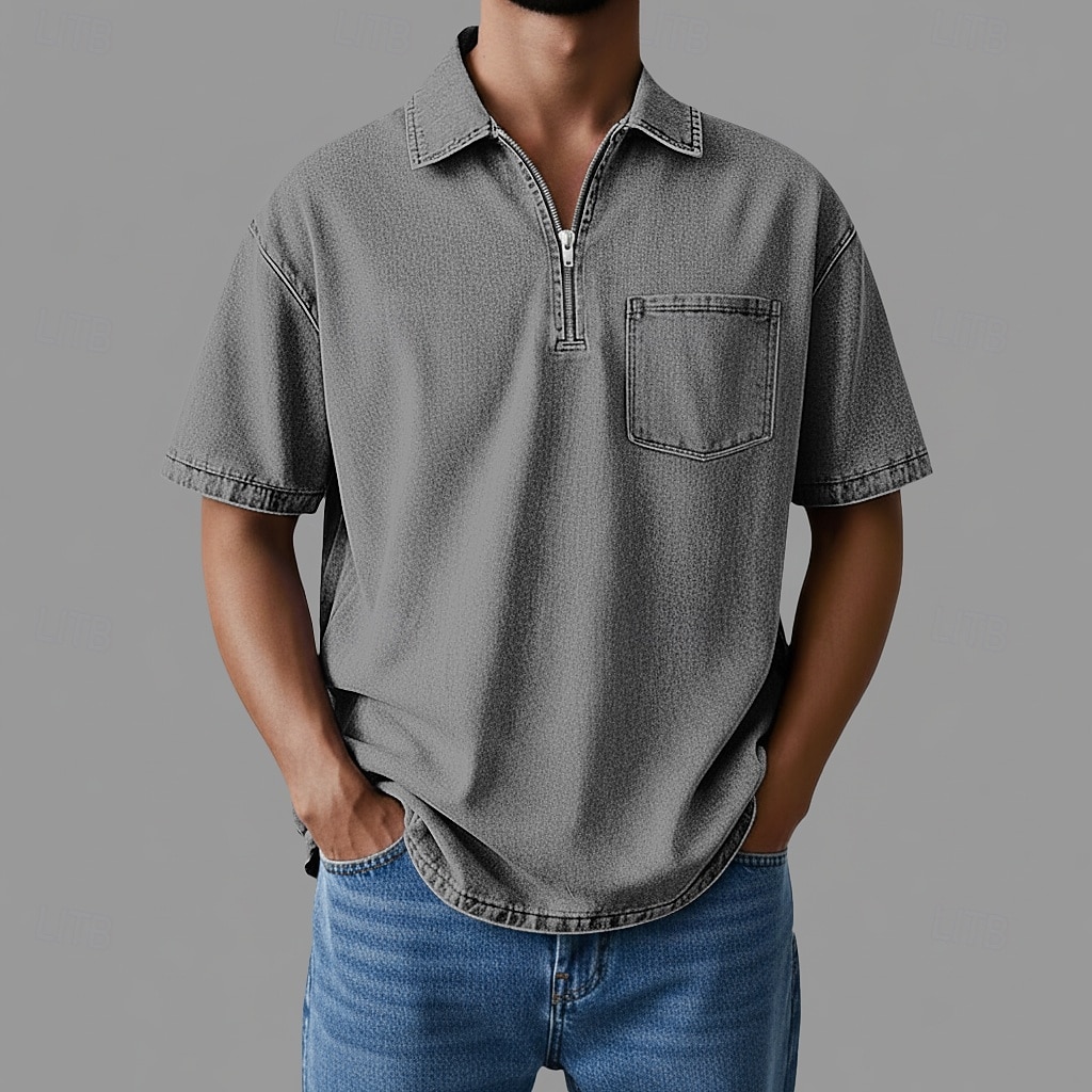 Polo de cremallera SoftFade™ Camiseta de Algodón para Hombre Ropa diaria Cita Media cremallera Manga corta Moda Básica Lisa Bolsillo con cremallera Primavera y Verano Ajuste regular Negro Rosa Marrón 2026 - $35.99 –P2