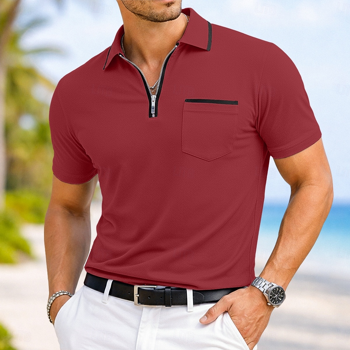Hombre Polo de algodón Camiseta de golf Casual Vacaciones Diseño Cremallera de un cuarto Manga Corta Moda Músculo Color sólido Plano Cremallera Bolsillo Verano Primavera Primavera verano Ajuste 2026 - $20.99 –P14