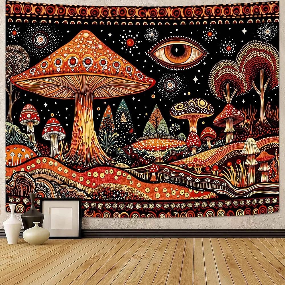 2026年 サイケデリックなキノコのタペストリー、トリッピーな目玉の壁掛け、星空の夜、銀河、森の風景、ヨガルーム、瞑想スペース、寝室の装飾用ウォールアート  コレクション – $20.99 –P4