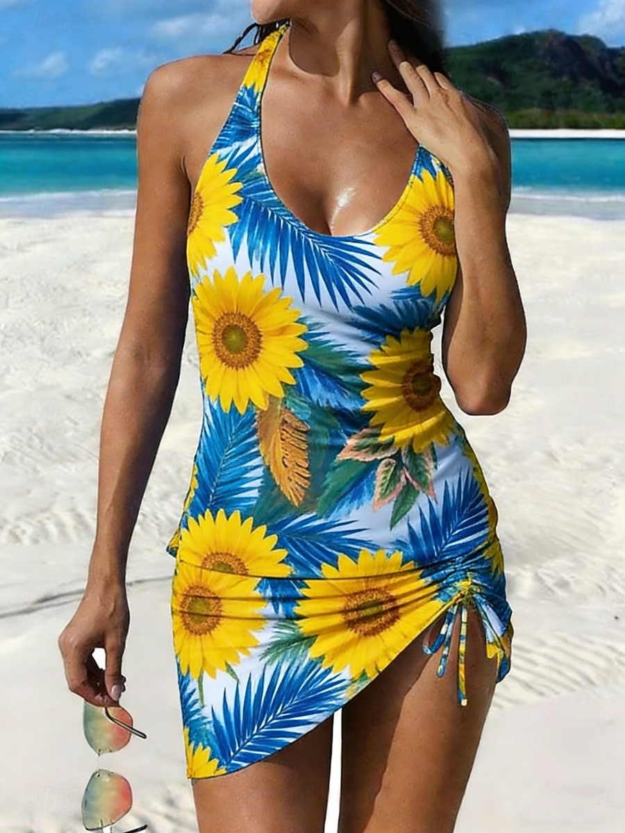 Women's Swimwear Tankini 2 Piece Skirt Swimsuit Drawstring Halter Elegant Vacation Floral Leaves Scoop Neck Sleeveless Bathing Suits 2026 - $36.99 –P2