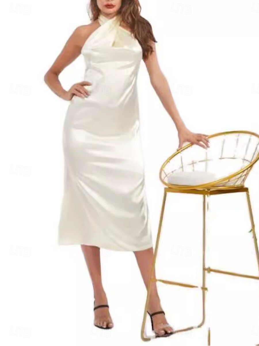 Per donna Abito Midi Abito in Raso Vestito da Festa Abito con Collo Allacciato Elegante Moda Moderno All'aperto Vacanza Feste Taglia piccola Semplice Senza Maniche All'americana Beige Estate Primavera del 2026 a $19.99 –P2