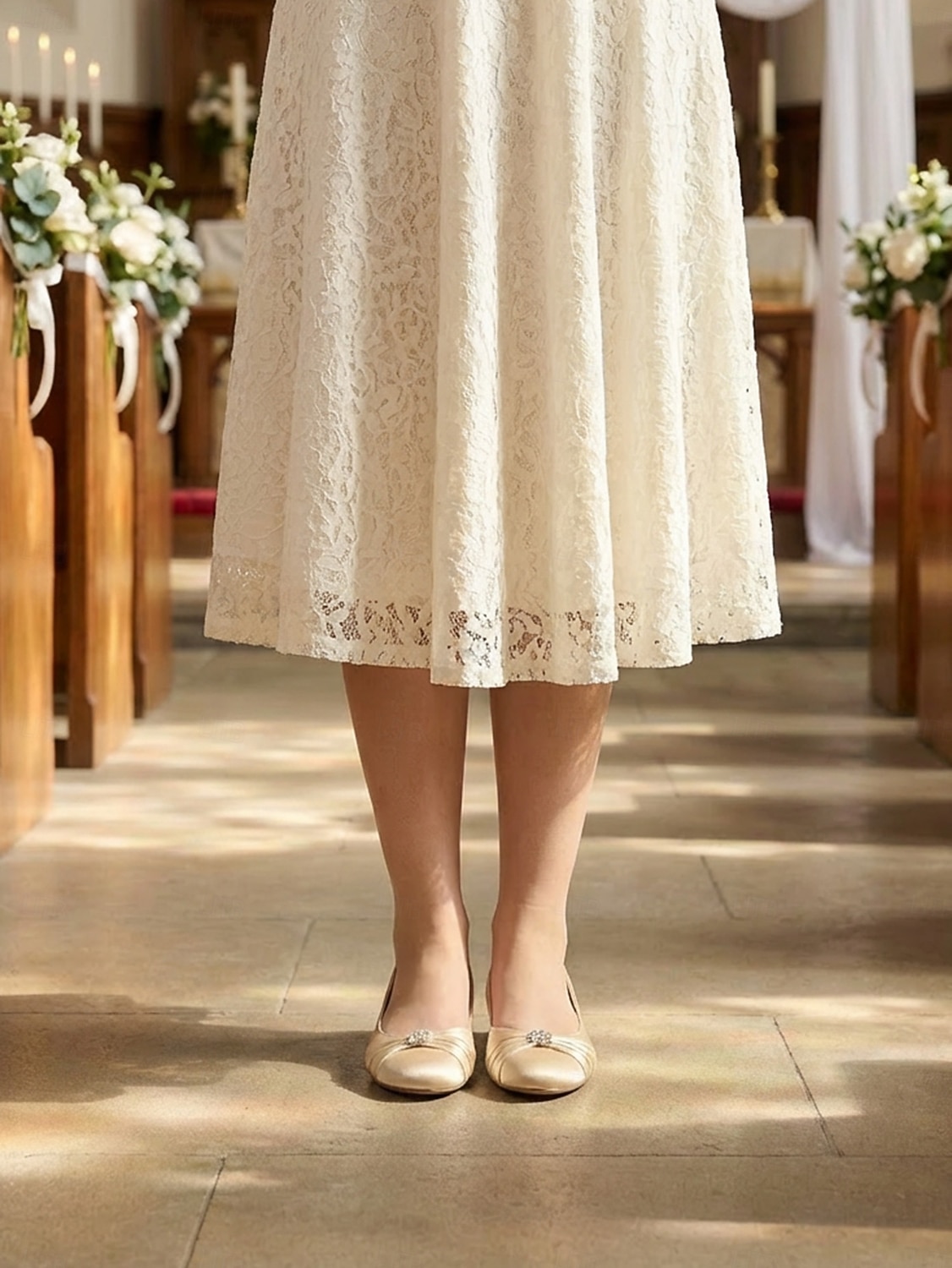 Women's Ivory Low Heel Comfort Flats, Soft Pleated Classic Bridal Shoes for Senior Brides Church Weddings 2026 - $54.99 –P2