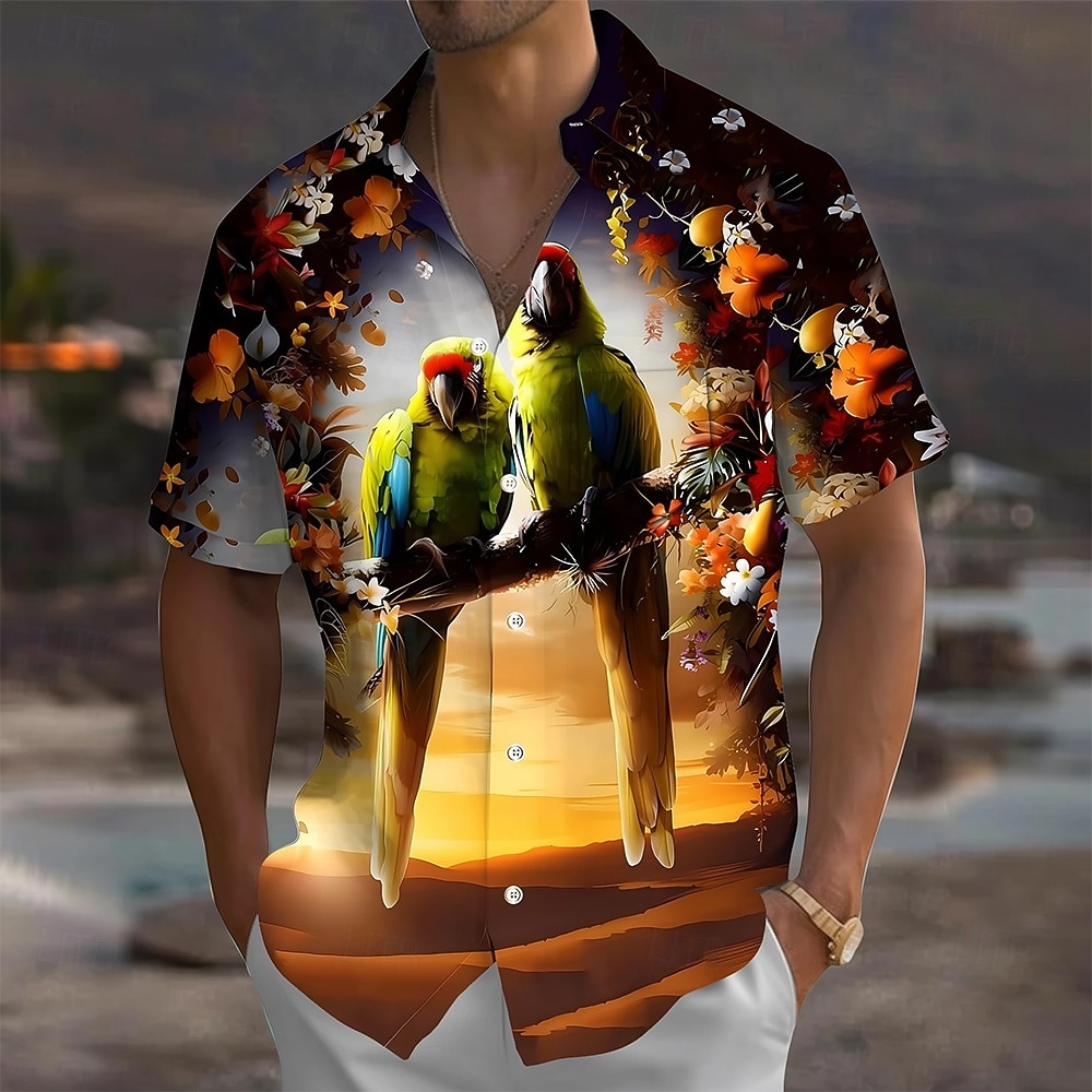 Homme Perroquet Plantes Tropicales Fleurs Chemise hawaïenne Chemise Boutonnée Chemise Aloha Manche Courte Hawaïen Vacances Été Printemps Col Rabattu Impression 3D chemises à col Une poche avant Bleu de 2026 ? $25.99 –P4
