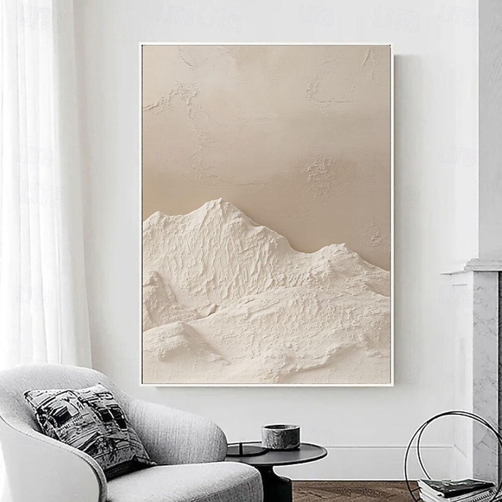 Tableau original blanc beige représentant une montagne, avec une texture 3D blanche. Peinture minimaliste beige en plâtre sur toile, style wabi-sabi. de 2026 ? $107.99 –P3