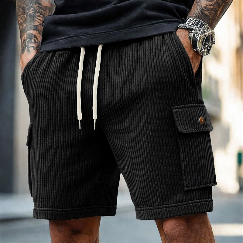 Hombre Pantalón corto Pantalones cortos casuales Pantalones cortos de pana Correa Bolsillo Con Texturas Plano Comodidad Transpirable Longitud de la rodilla Casual Exterior Playa Vacaciones Moda Negro 2026 - $22.99 –P5