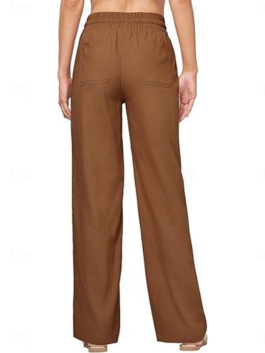 Naisten Puuvillaiset pellavahousut Kiinalainen Kesähousut Suora Loma Perus Vapaa-aika Täyspitkä Korka vyötärö Yhtenäinen väri Tasku Elastinen vyötärönauha Mukava Pehmeä Elastinen ulko- Katu Sininen 2026 - $42.99 –P9