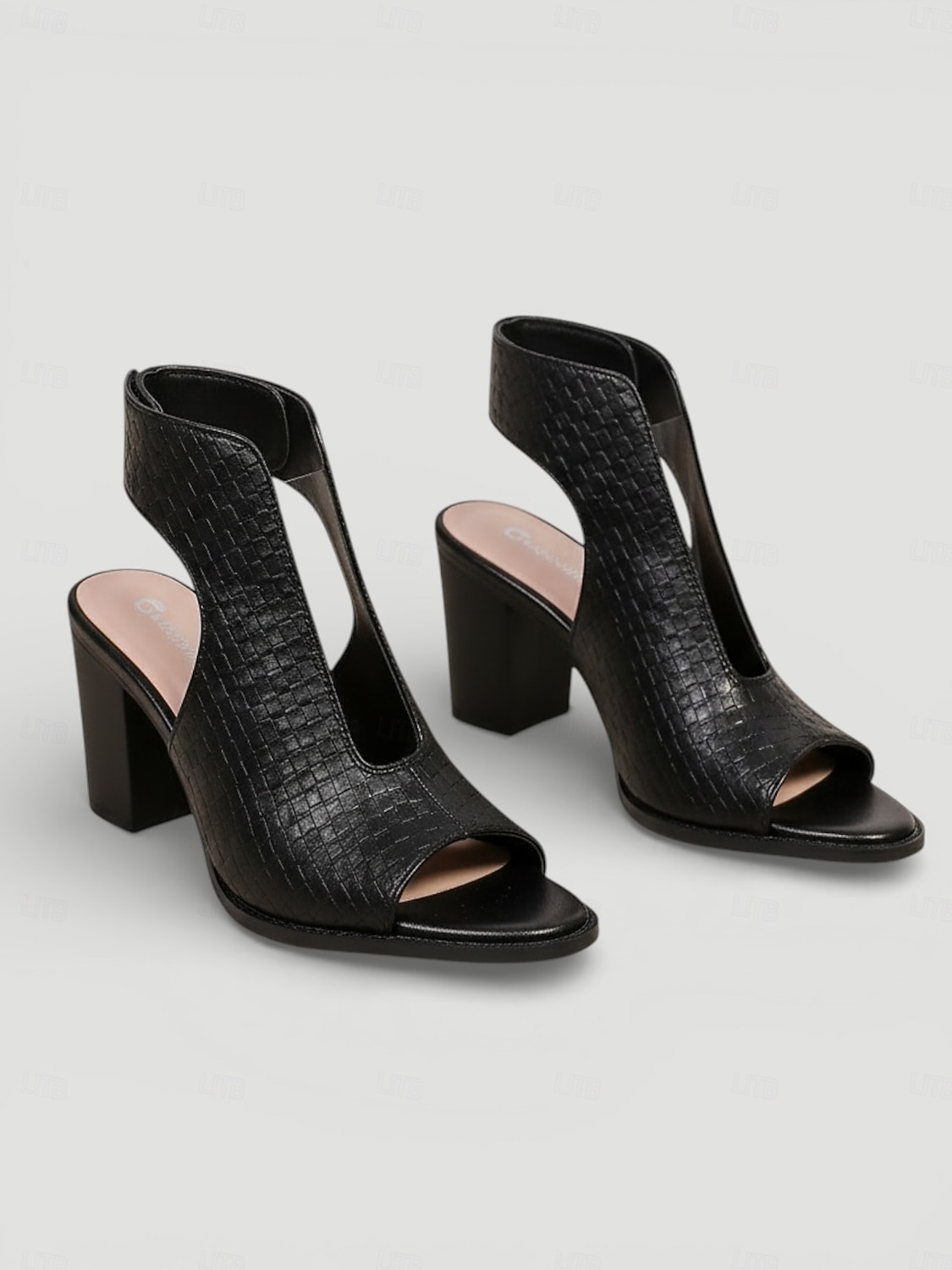 Vita vävda sandaler med blockklack för kvinnor - eleganta klänningsskor med peep toe och utskurna detaljer för bröllopsgäster, bekväma pumps med mellanhög klack för trädgården &utomhus sommarbröllop 2026 - $26.99 –P4