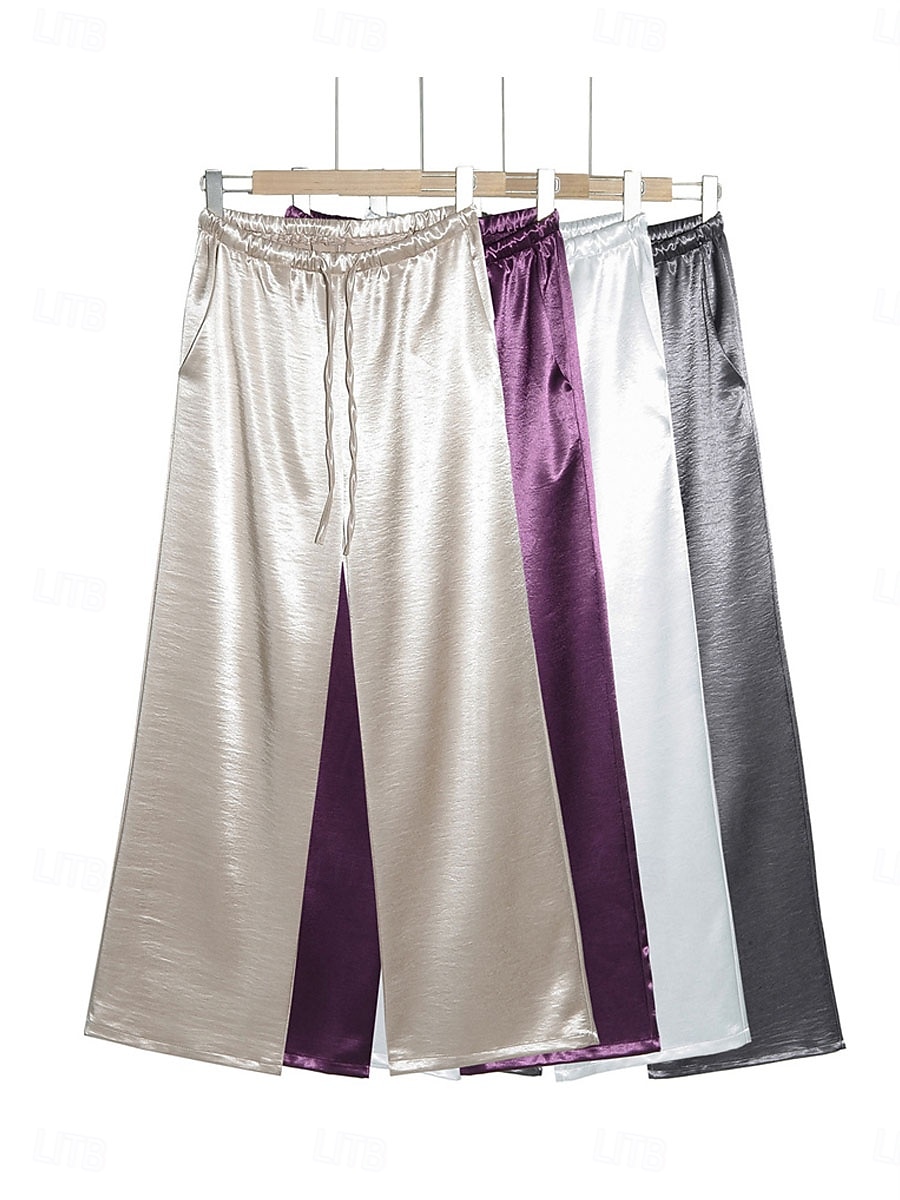 Жен. Широкие Чино Брюки Прямой силуэт Элегантный стиль Отпуск Винтаж Полная длина Нормальная Полотняное плетение Пэчворк Карман Эластичный пояс удобный Дышащий Неэластичная 2026 - $44.99 –P1