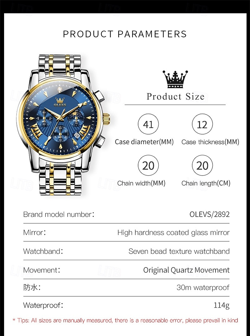 Nuovo orologio da uomo business del marchio olevs con calendario luminoso, fasi lunari, cronometro, orologio al quarzo multifunzionale e alla moda, orologio da polso da uomo casual, resistente del 2026 a $39.99 –P13
