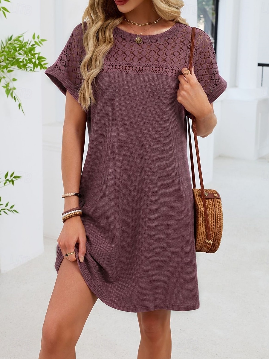 Mujer Mini vestido Vestido estilo camiseta Vestido de verano Casual Diario Holgado Plano Manga Corta Cuello Barco Azul Piscina Blanco Rosa Rojo Verano 2026 - $32.99 –P3