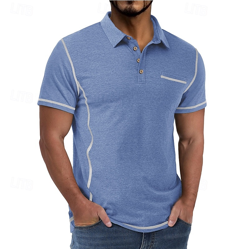 Bărbați Polo Cămașă de golf Casual Afaceri Clasic Manșon scurt Modă Culoare solidă Buzunar Nasturi Vară Primăvară Toate Sezoanele Fit regulat Negru Alb Roșu Vin Bleumarin Kaki Gri Deschis Polo 2026 - $20.99 –P1