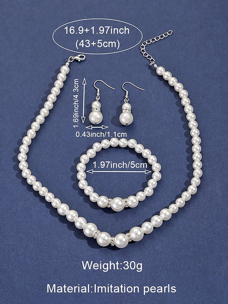 Women's Faux Pearl Jewelry Set, Elegant Gold & Silver Tone, Necklace, Earrings & Bracelet, Perfect for Weddings and Formal Occasions 2026 - $9.99 –P11