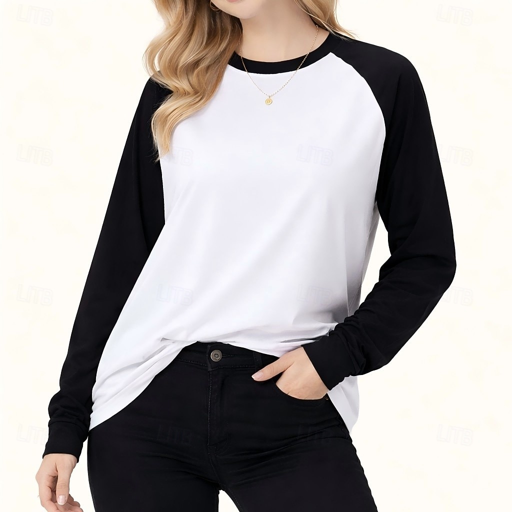 Women's 100% Cotton Oversized Tee Raglan T Shirt Patchwork Color Block Vintage Stylish Casual Long Sleeve Crew Neck Long Tops Daily Going out Brown And White Black and White Brown Summer Spring Fall 2026 - $37.99 –P2