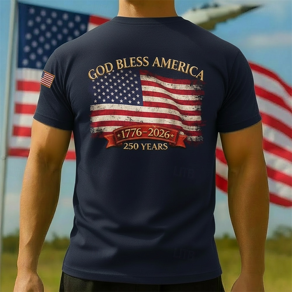 Patriotisk T-skjorte Grafisk T-skjorte Frihetsgudinnen Amerikansk flagg Frihetsklokken Retro / vintage Patriotisk T-skjorte 1776–2026 til Herre Voksne 3D-utskrift for Uavhengighetsdag 4. juli 2026 - $20.99 –P5