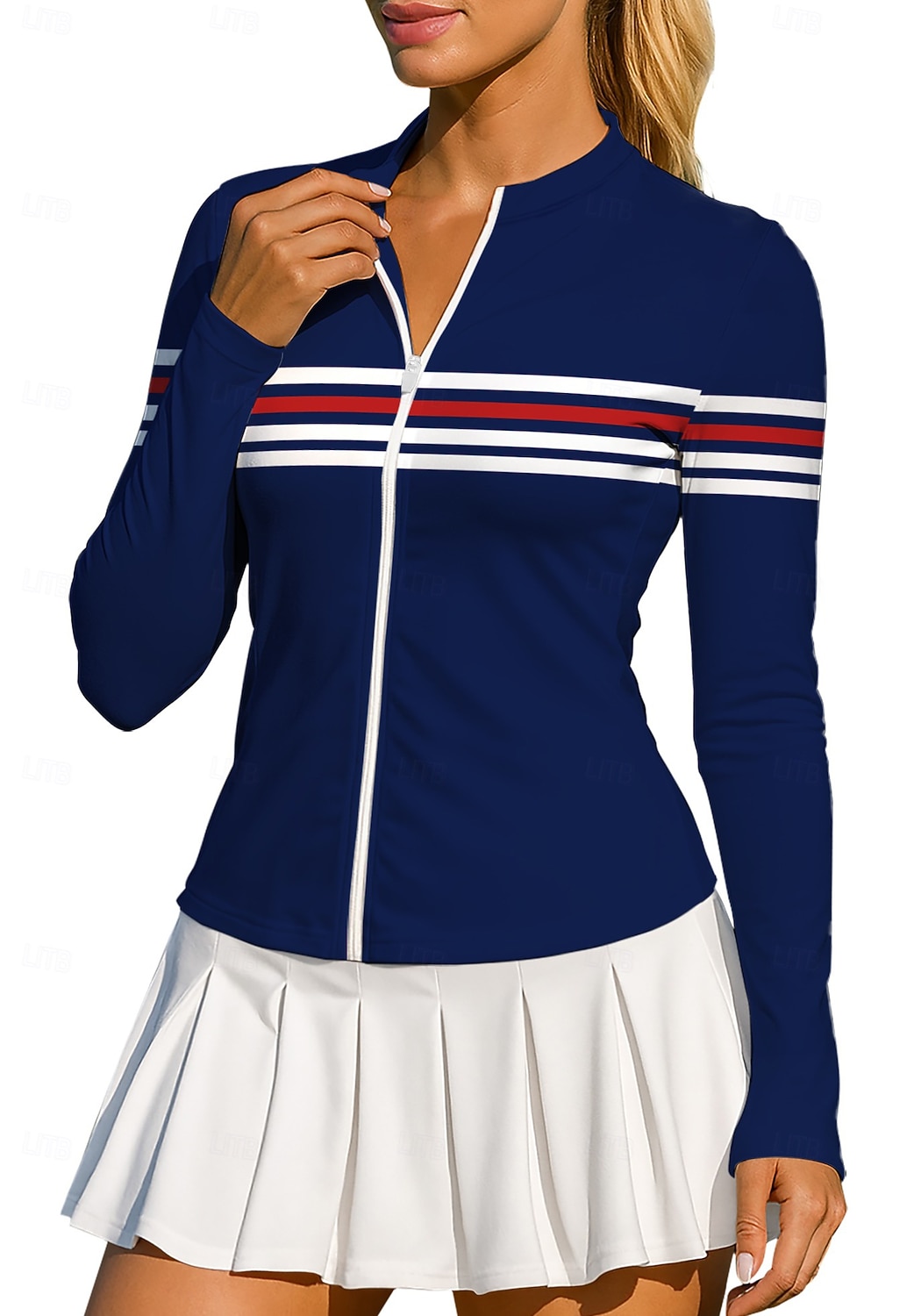 Damskie Geometryczny Pasek Topy Koszulka sportowa Koszulka do tenisa Koszulka tenisowa Długi rękaw Zamek Kwiaty UPF50+ Odporny na UV Wysoka elastyczność Odprowadza wilgoć Oddychający Siatkówka 2026 - $20.99 –P1