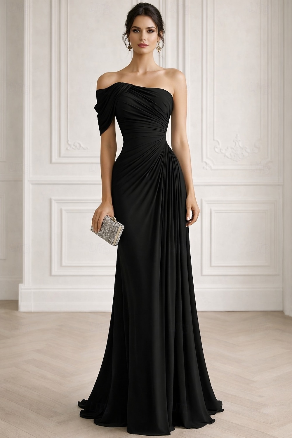 A-Line Mermaid Trumpet Floor Length Evening Gown Elegant Sleeveless One Shoulder Wedding Formal Stretch Satin with Pleats 2026 - $171.99 –P2