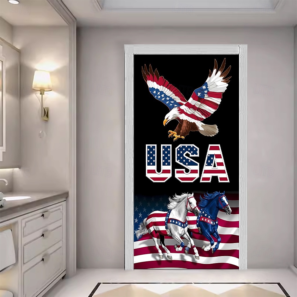 Bandeira patriótica do Dia da Independência dos EUA para porta, com a bandeira americana, águia e cavalo, decoração para o Quatro de Julho, placa para varanda, decoração para casa e exterior. de 2026 por $17.99 –P3