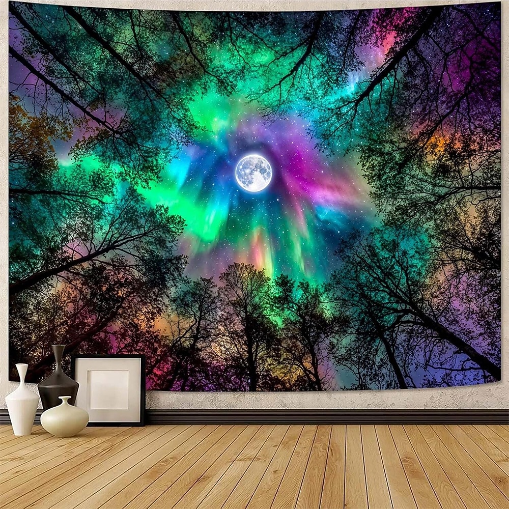 északi fény gobelin telihold erdő fali dekoráció esztétikus galaxis éjszakai égbolt hálószobába nappali jógaterem meditációs tér 2026 - $20.99 –P2