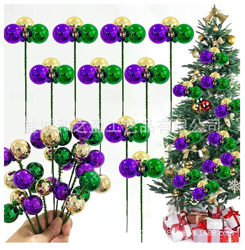 Confezione da 10 decorazioni natalizie per il martedì grasso, palline viola, verdi e dorate, steli per il martedì grasso &decorazioni per l'albero di Natale, ghirlanda di carnevale &forniture per del 2026 a $17.99 –P1