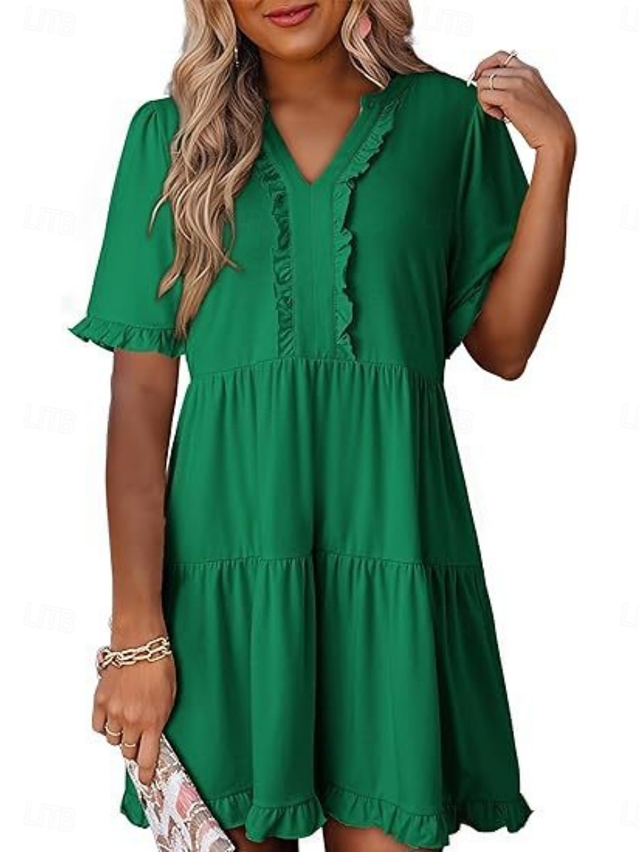 Per donna Mini Abito Abito a trapezio Abito Estivo Casual Quotidiano Vestibilità comoda Semplice Manica Corta Scollo a V Blu Nero Fucsia Verde Estate Primavera del 2026 a $29.99 –P10