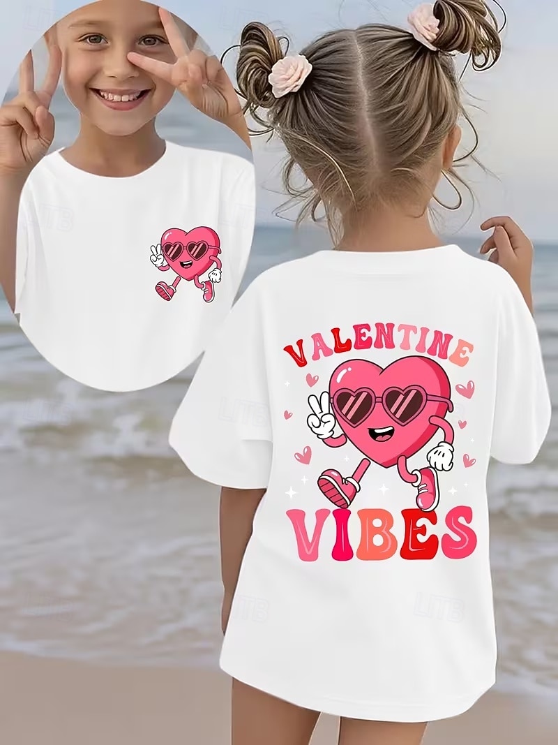 Valentines Girls' 3D Heart Graphic T shirt Tee Short Sleeve 3D Print Summer Spring Sports Fashion Streetwear Kids 4-12 Years Crew Neck Casual Daily Outdoor Regular Fit 2026 - $13.49 –P11