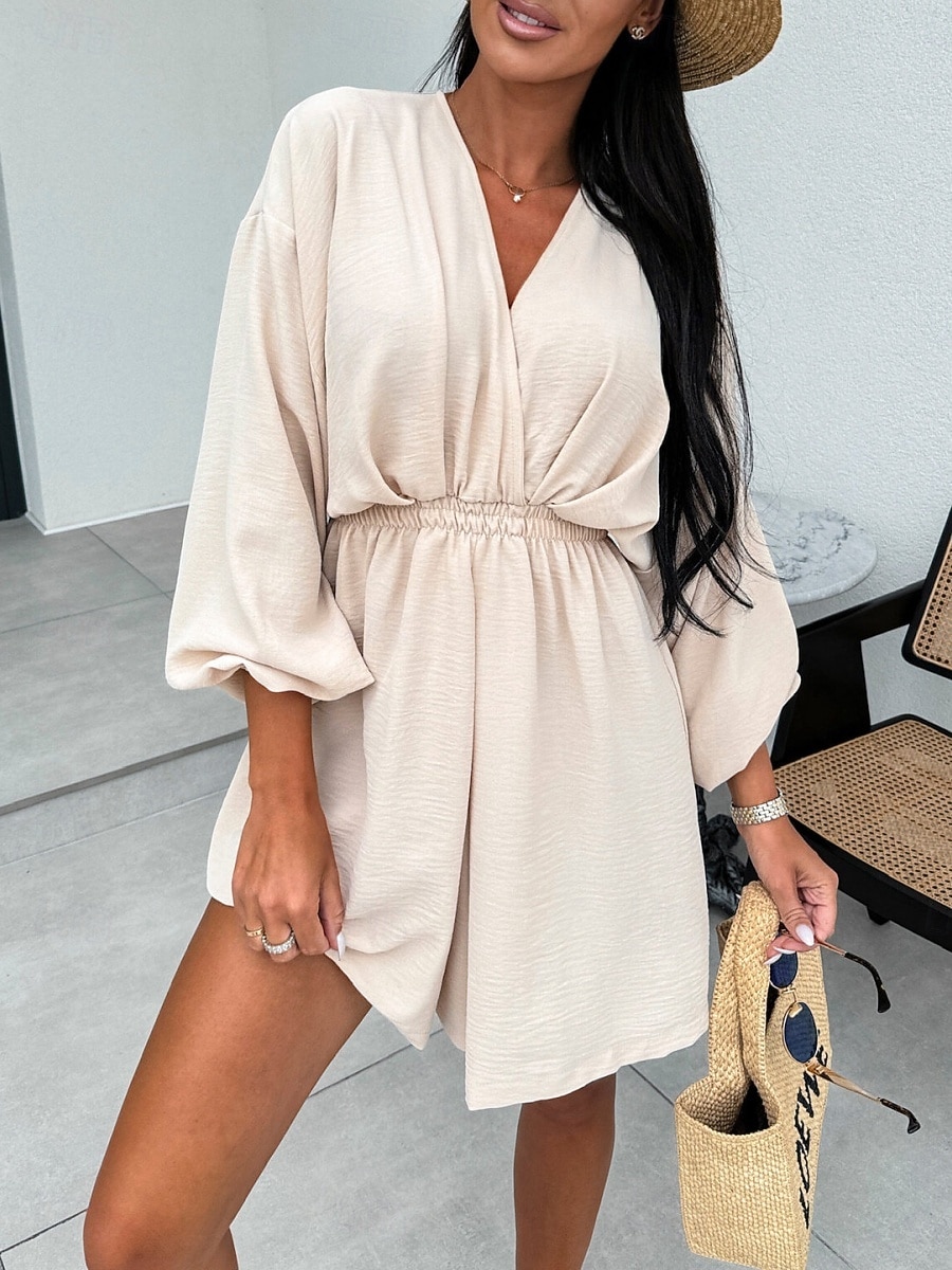 Damen Minikleid Weißes Kleid Mode Modern Outdoor Strand Urlaub Normale Passform Einfach Kurzarm V Ausschnitt Schwarz Orange Khaki Rosenrot Sommer Frühling Herbst 2026 - $25.99 –P1