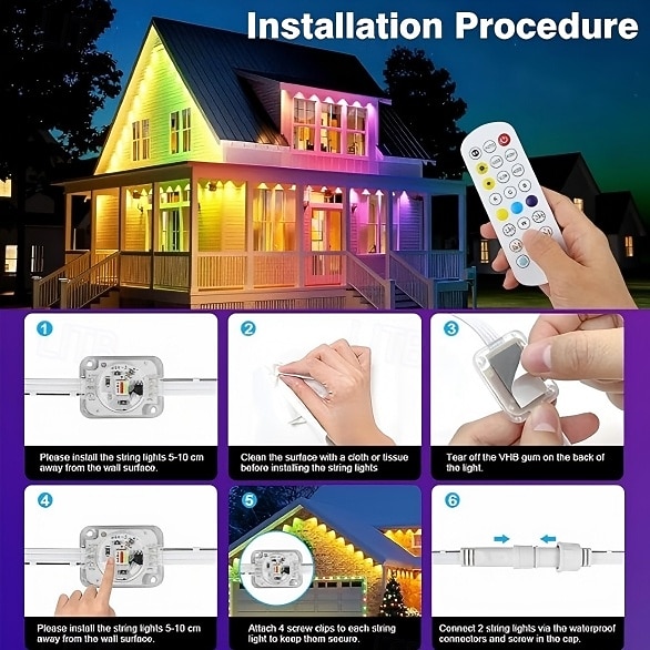 Luces exteriores permanentes, iluminación inteligente RGB para aleros con aplicación y control remoto, 100 pies/150 pies/200 pies, resistente al agua IP67, sincronización de música y escenas de bricolaje para decoración, decoración de jardín, casa, fiesta 2026 - $70.99 –P2