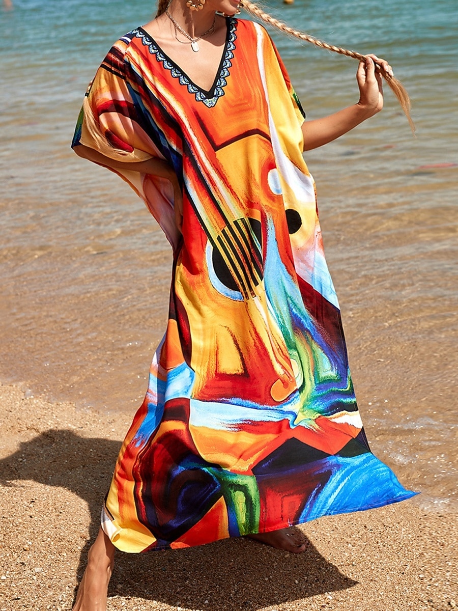 Women's Maxi Dress Beach Dress Casual Dress Boho Dress Cover Up Elegant Fashion Modern Outdoor Vacation Going out Loose Fit Abstract Half Sleeve V Neck Blue Pink Royal Blue Orange Summer Spring 2026 - $29.99 –P16