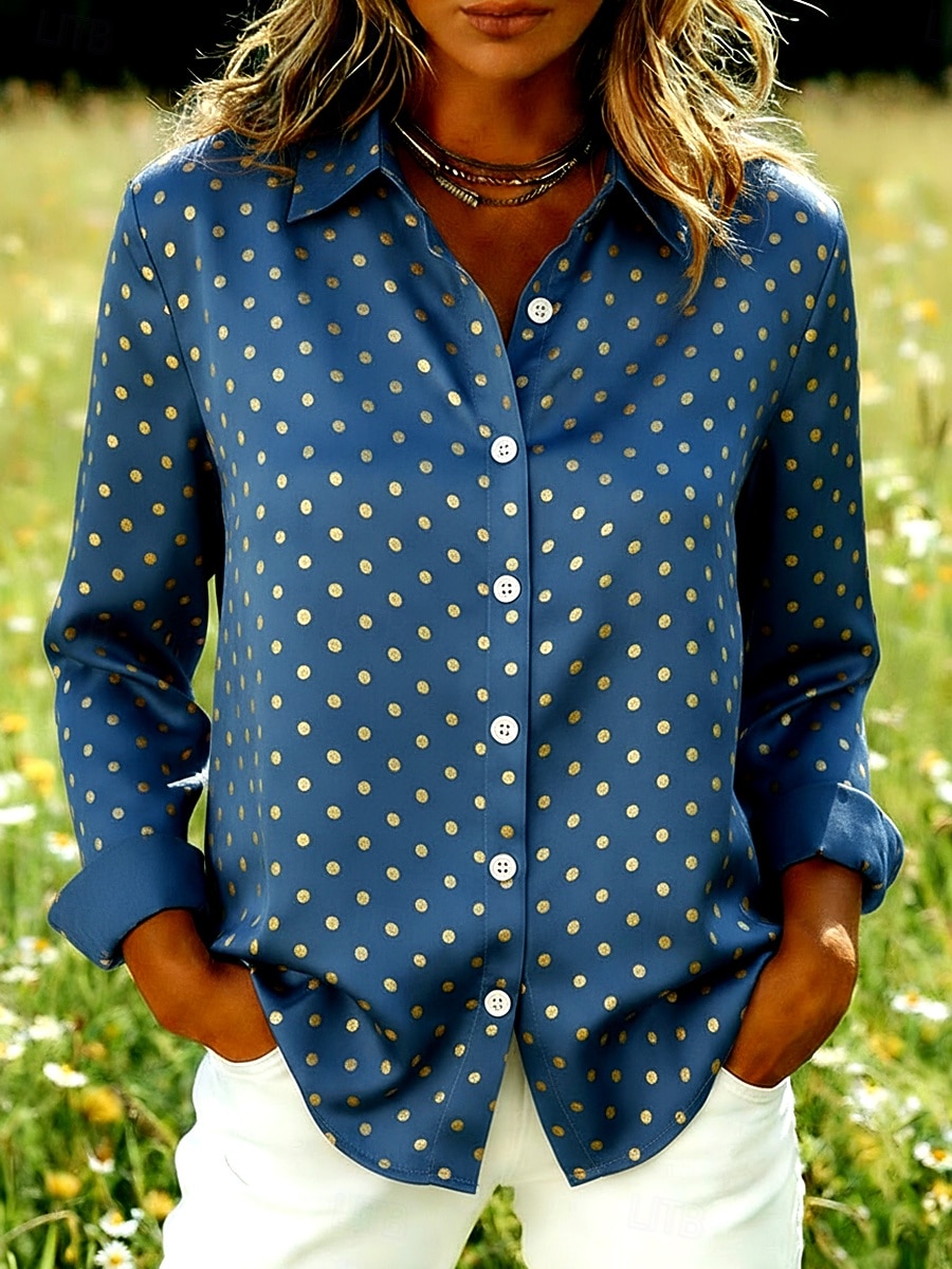 Damen Hemd Druck Grafik Tupfen Bohemien Vintage Lässig Langarm Hemdkragen Normale Oberteile Täglich Ferien Ausgehen Blau Gelb Rosa Sommer Frühling Herbst 2026 - $27.99 –P3