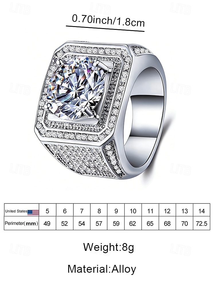 Men's Gold/Silver Plated Alloy Ring with Large Square Cubic Zirconia, Paved with Small Diamonds, Perfect for Valentine's Day, Weddings and Gift-Giving 2026 - $9.99 –P8