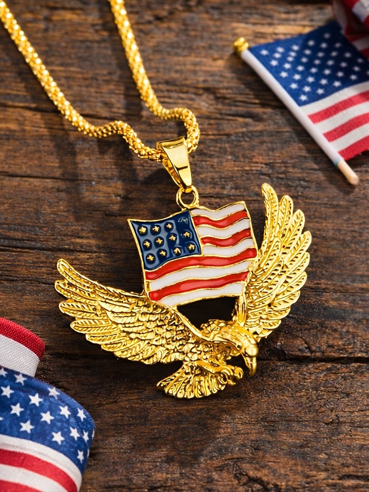 שרשרת אלומיניום של גברים עם pendant של עיט ודגל ארה"ב זמינה בזהב ובכסף אידיאלית לחג העצמאות ולחגיגות 2026 - $9.99 –P4