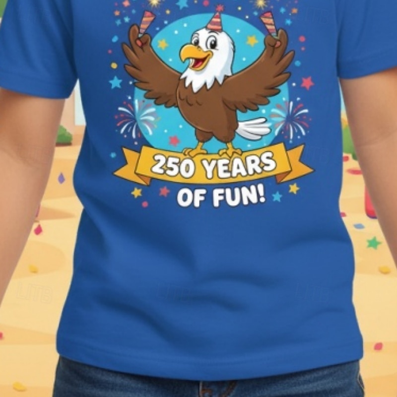 2026年 男の子 3D グラフィック 250周年 Tシャツ Ｔシャツ 半袖 3Dプリント 夏 春 スポーツ ファッション ストリートファッション 子供 4〜12年 クルーネック カジュアル 日常 アウトドア レギュラー  コレクション – $15.99 –P2