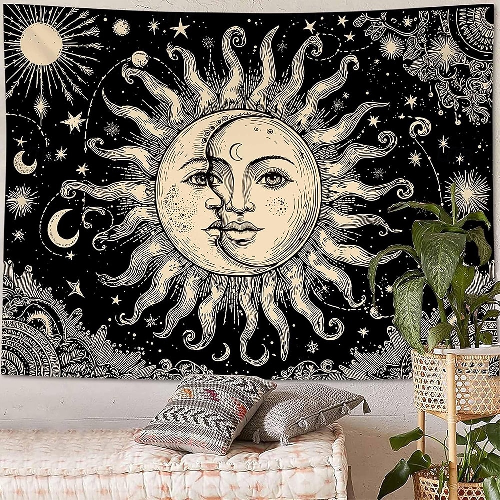 Tapiserie de perete cu soare, agățat, boho ceresc, fluture, stele, flori, cameră de yoga, decor de meditație, artă spirituală zen, poster din material textil pentru sufragerie 2026 - $20.99 –P11