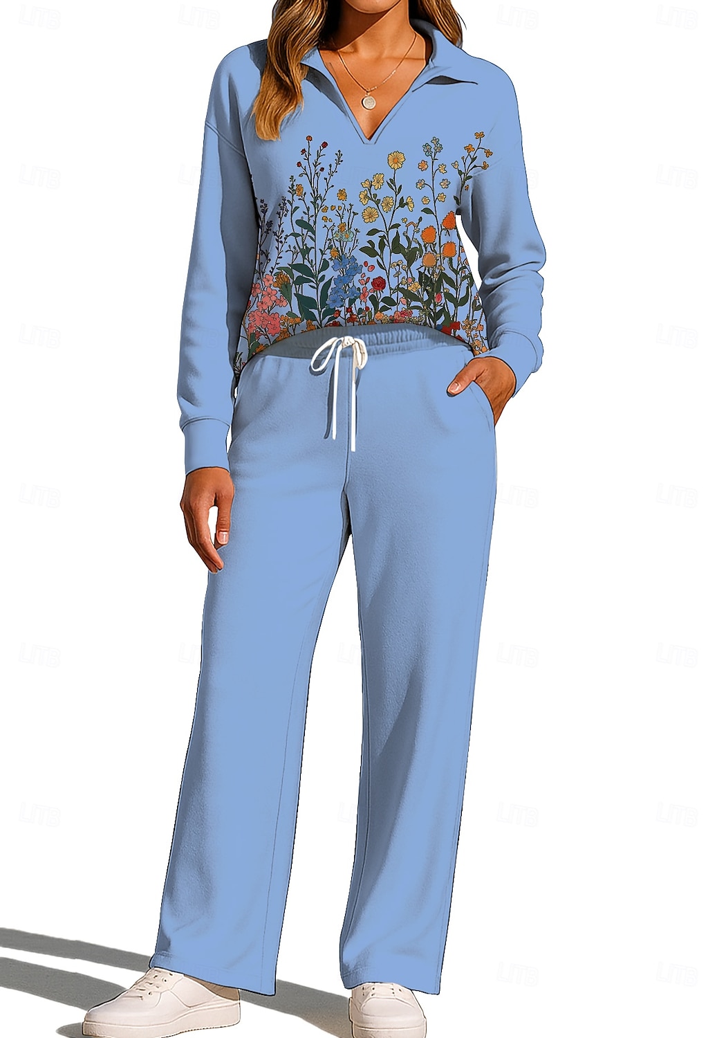 Women's Sweatshirt Tracksuit Sweatpants Drawstring Pocket Floral Print Jacket and Sweatpants Athletic Clothing Set Loungewear Summer Spring Fall Winter Navy Black Gym Workout Casual Workout Thermal 2026 - $44.99 –P6