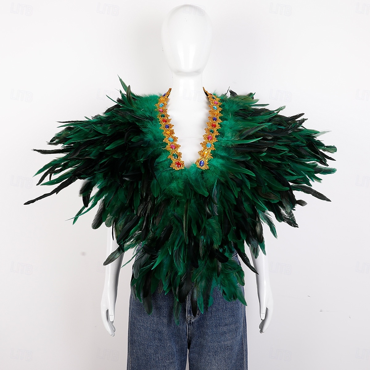 Karneval 2026 Rio Karneval Samba Tillbehör Kvinnors Mardi Gras Fjäder Cape Själ Lila Grön Guld Fjäder Poncho med Juvelkrage Brasilien Festival Prestandakostym 2026 - $58.99 –P16
