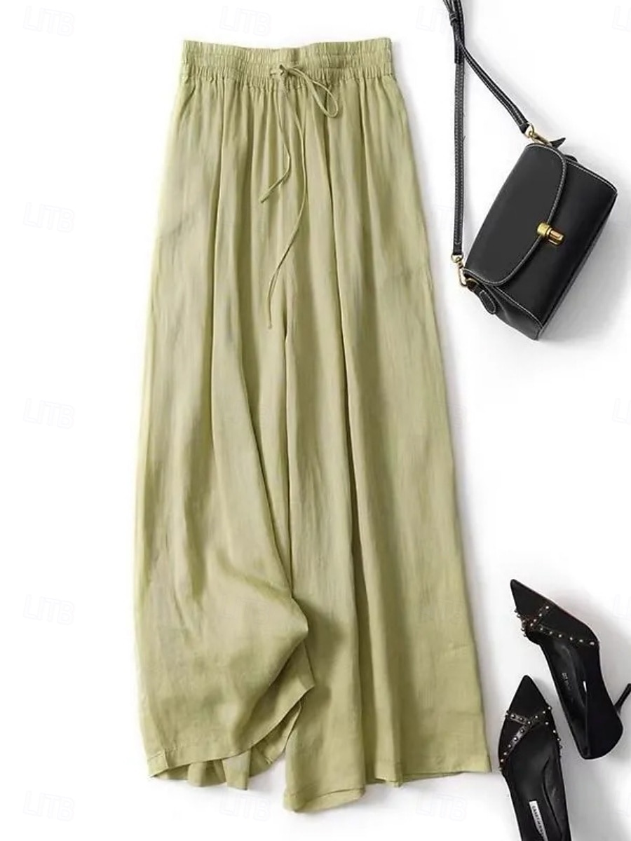 Women's Trousers Summer Pants Baggy Pants Beach Pants Vacation Fashion Streetwear Full Length High Waist Plain Drawstring Elastic Waistband Comfort Soft Breathable Stretchy Beach Holiday Apricot 2026 - $22.99 –P1
