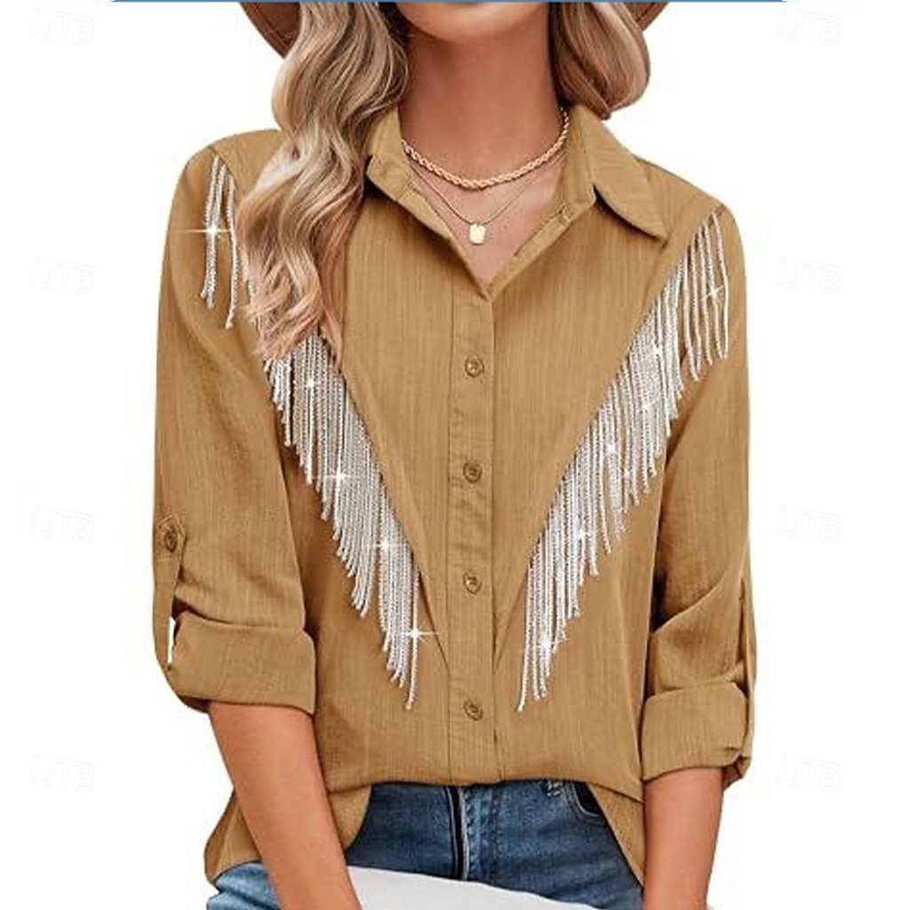 Damen Kleidhemd Knopfhemd Bluse Glitzer Knöpfe Strass Elegant Stilvoll Klassisch Langarm Umlegekragen Normale Oberteile Täglich Ferien Ausgehen Blau Schwarz Hellgrün Rosa Wein Sommer Frühling 2026 - $26.99 –P2