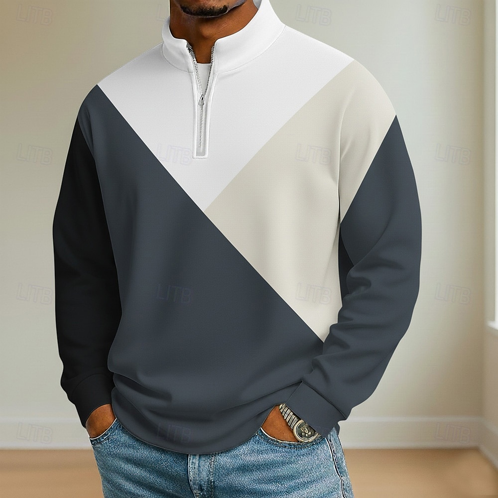 Homens Bloco de cor Geométrico Pólo Manga Longa Colarinho Clerical Roupa Esportiva Férias Roupa Esportiva Casual / Diário Impressão 3D Bloco de cor Primavera Outono Azul Branco Verde de 2026 por $22.99 –P3