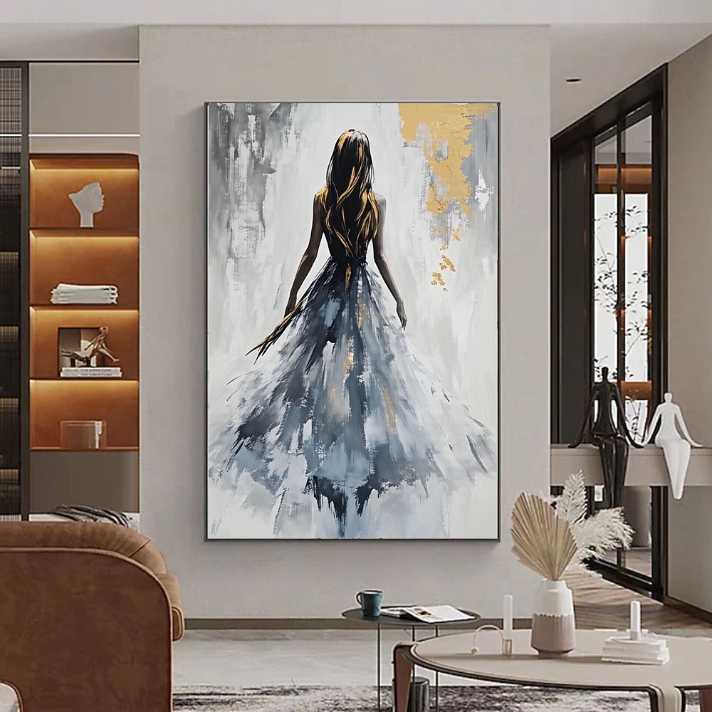 ציור שמן בעבודת יד מופשט עם טקסטורה של נערת בלרינה, נערת רוקדת פיגורטיבית, ציור שמן, אמנות קיר, ציור זהב אפור גדול במיוחד, אימפרסיוניזם, ציור שמן דקורטיבי 2026 - $107.99 –P2