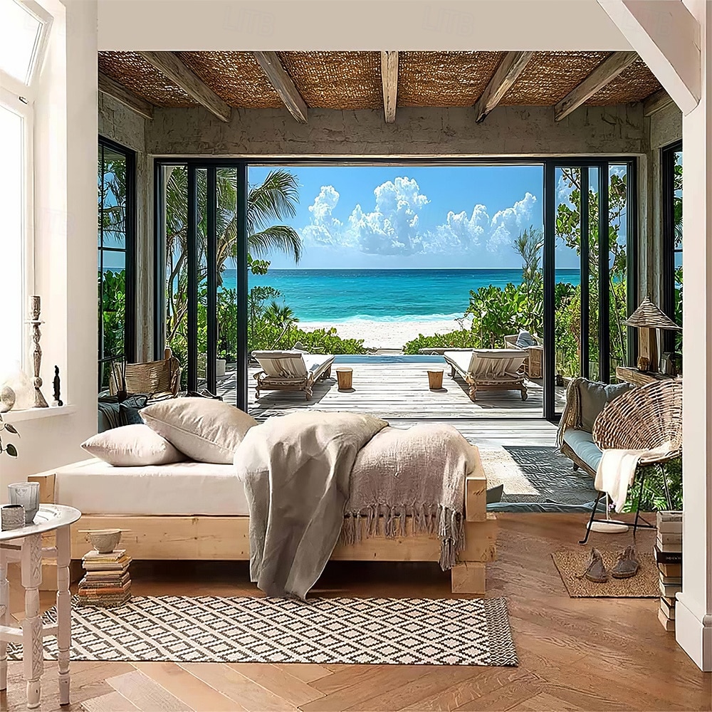 Tapiserie de plajă tropicală, palmier, ocean, agățat de perete, peisaj natural de coastă, nisip alb, insulă, peisaj, artă pentru living, dormitor, decor de casă 2026 - $20.99 –P6