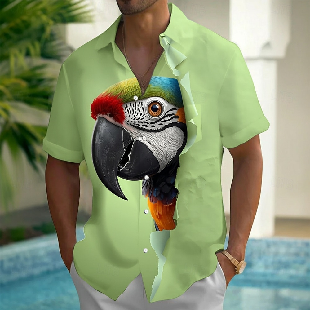 Bărbați 3D Print Pasăre Papagal Cămașă hawaiană Camașă cu nasturi Cămașă Aloha Manșon scurt Hawaiană Casual Vacanță Vară Primăvară Răsfrânt Imprimare 3D cămăși cu guler Un buzunar frontal Albastru 2026 - $25.99 –P7