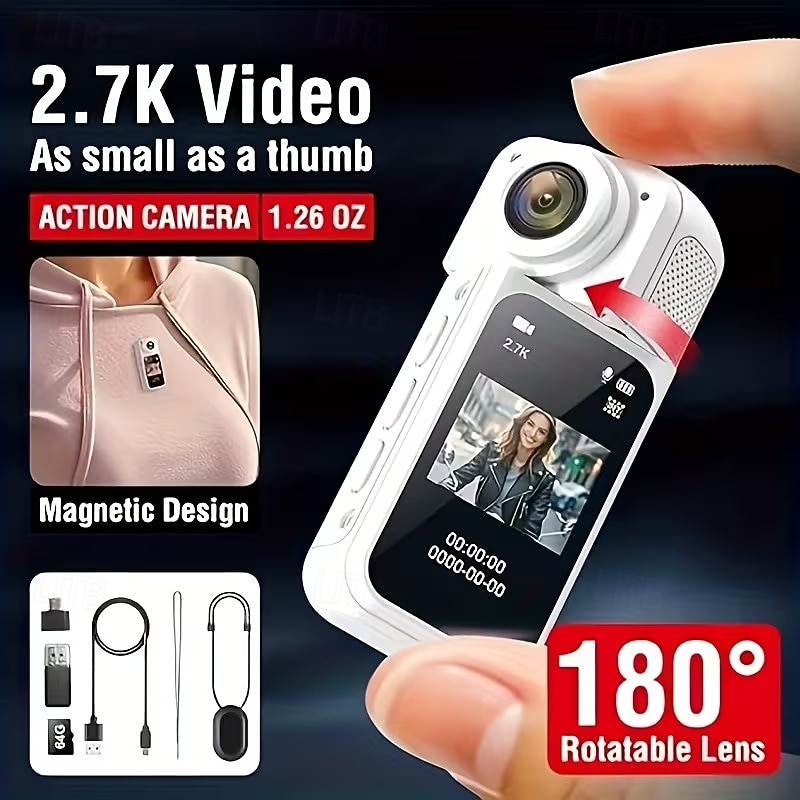 Câmera de polegar ultra HD 2.7K com tela IPS de 1,47 polegadas, gravação em loop, mini câmera de vlog portátil com suporte magnético, ideal para esportes, viagens, momentos em família e aventuras. de 2026 por $69.99 –P2