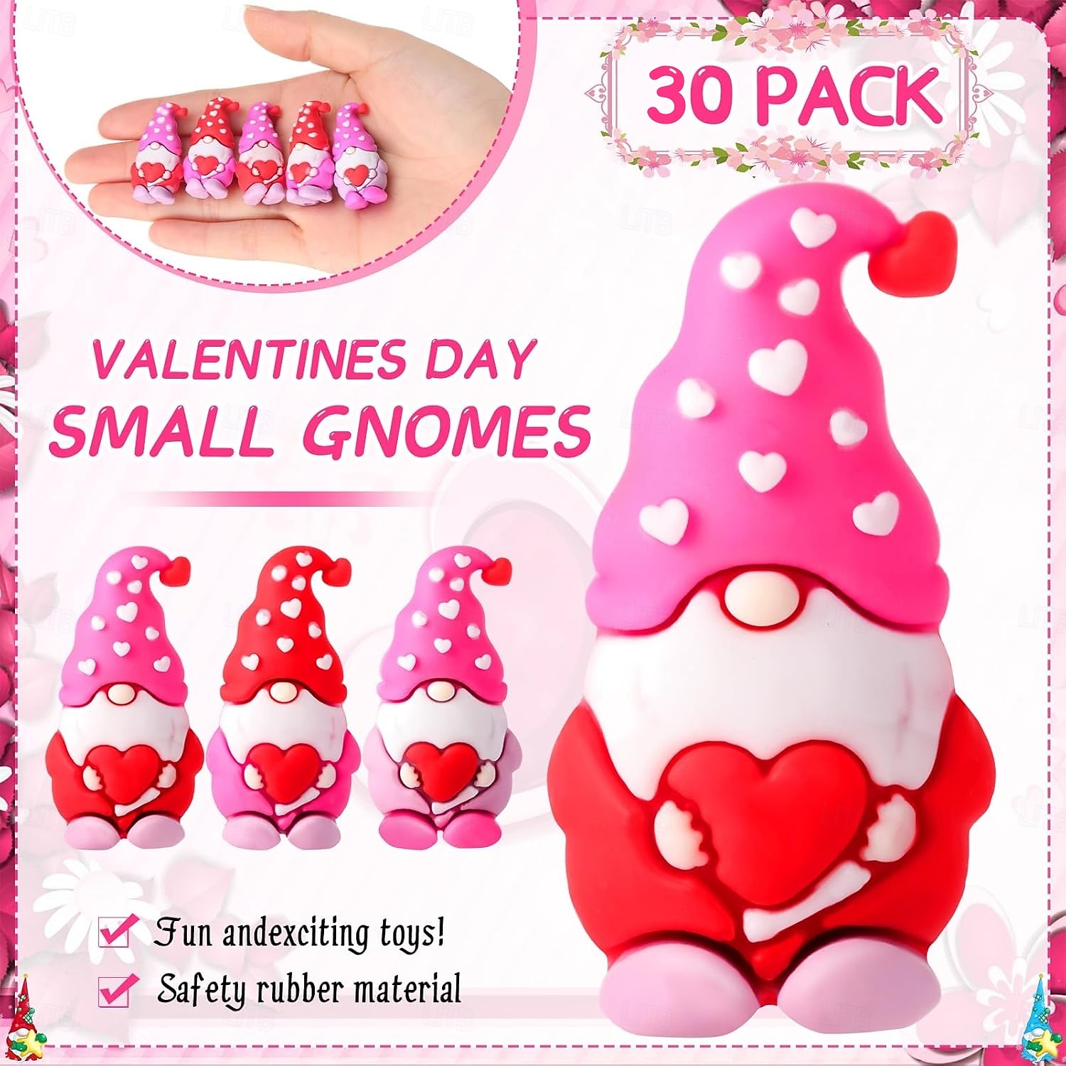 30 mini gnomi per San Valentino, piccole statuette di gnomi da regalare, piccoli gnomi da nascondere, statuette di gnomi in gomma per la festa di San Valentino (3 colori) del 2026 a $8.99 –P2