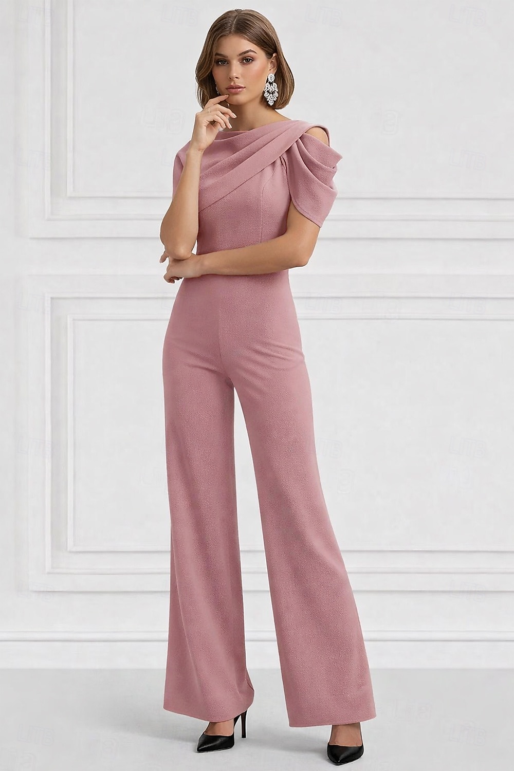 Overalls Bodenlang Brautmutterkleid Kurzarm Rundhalsausschnitt Elegant Einfach Formell Hochzeitsgast Familientreffen Stretchstoff mit Einfarbig 2026 - $153.99 –P7