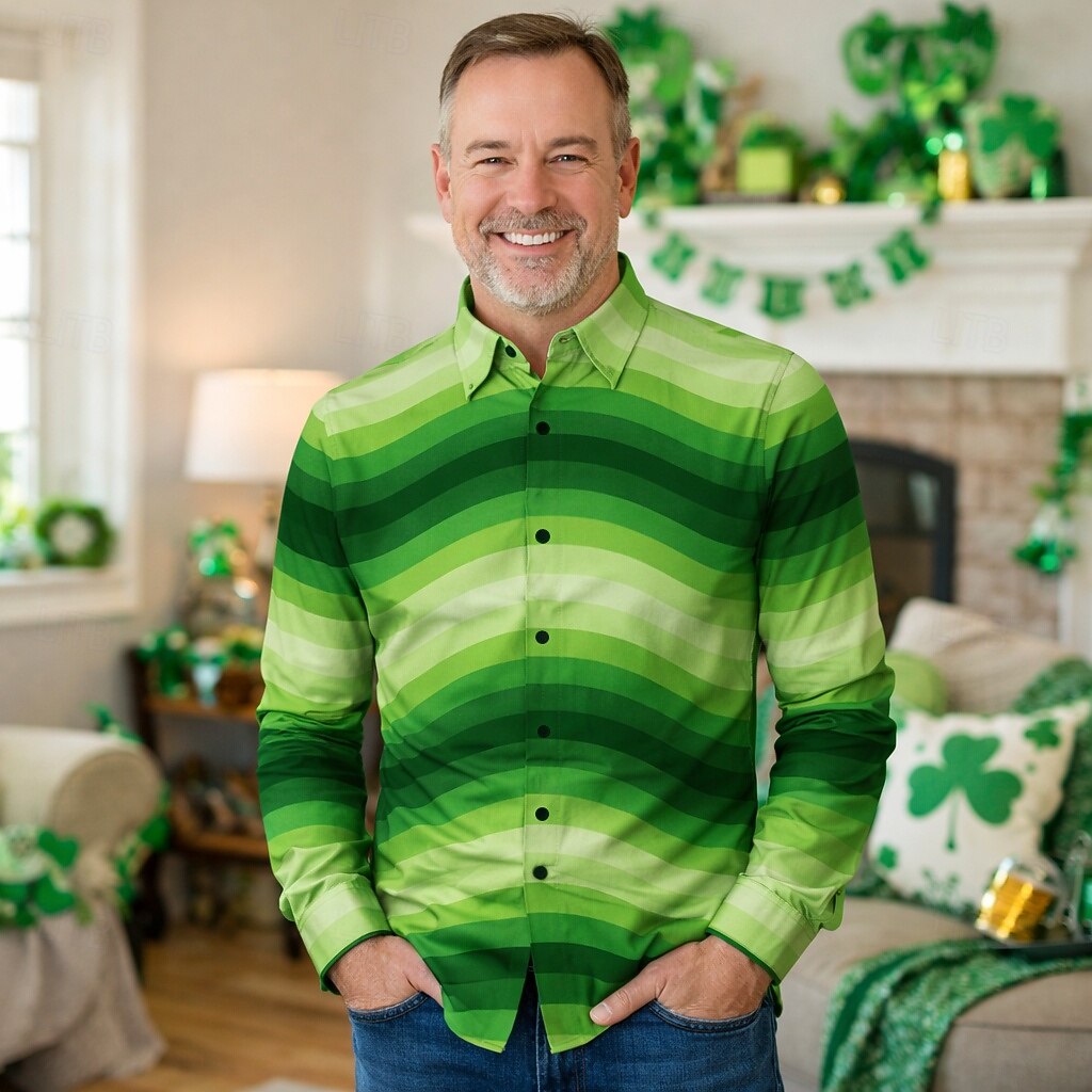 St.Patrick 2026 Retro Vintage 1970s Shirt Aloha Shirt Long Sleeves Hippie Fancy Dress Men's Masquerade 4th of July Party Festival Adults' Shirt 2026 - $23.99 –P1