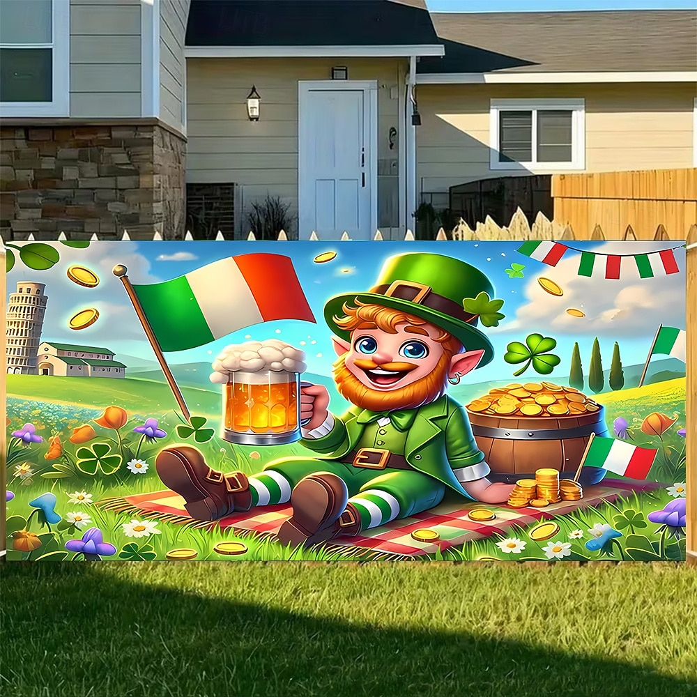 St. Patrick's Day Tapestry Garage Door Cover Large Hanging Backdrop Elf Cute 3D Party Outdoor Holiday Shooting Backgrounds Yard Home Decor 2026 - $49.99 –P4