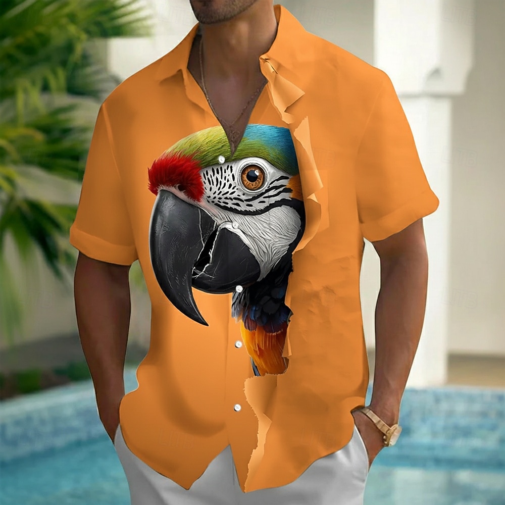 Bărbați 3D Print Pasăre Papagal Cămașă hawaiană Camașă cu nasturi Cămașă Aloha Manșon scurt Hawaiană Casual Vacanță Vară Primăvară Răsfrânt Imprimare 3D cămăși cu guler Un buzunar frontal Albastru 2026 - $25.99 –P6